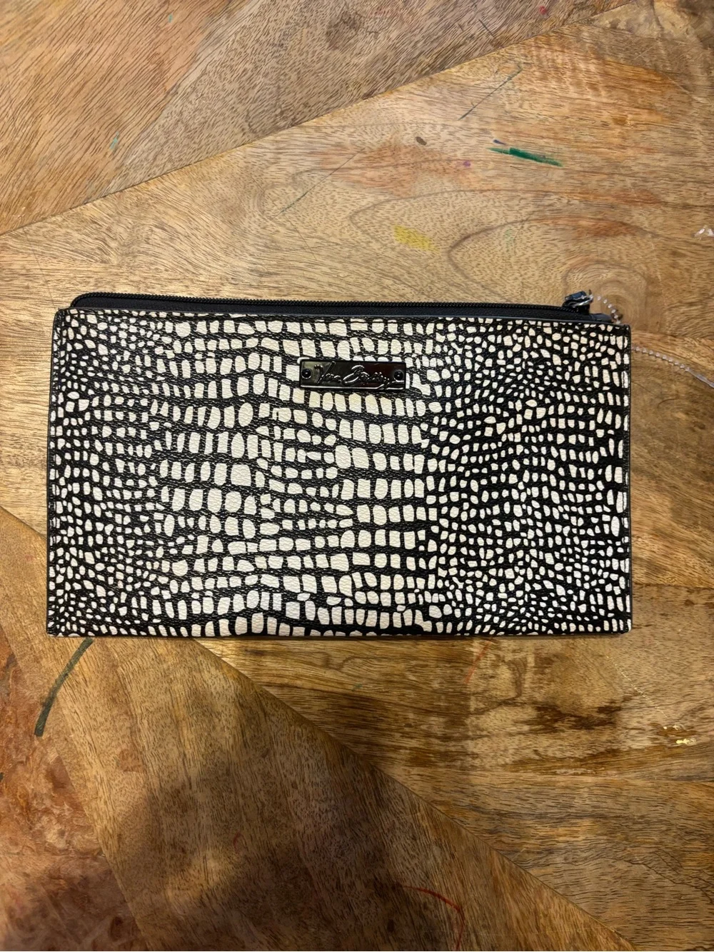 Vera Bradley Black and Cream Croc-Print Zip Wallet